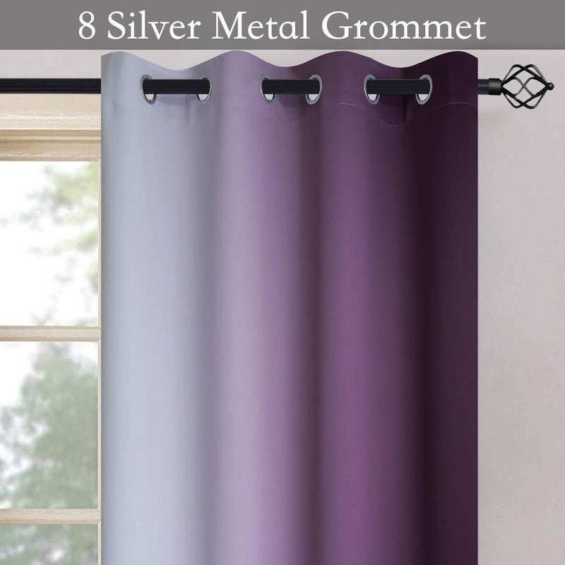 SimpleHome Ombre Room Darkening Curtains for Bedroom, Gradient Purple to Grey White Light Blocking Thermal Insulated Grommet Window Curtains/Drapes for Living Room,2 Panels, 52x84 inches Length - Image 4
